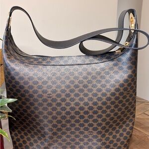 Celine Brown and Black Patterned Hobo Bag